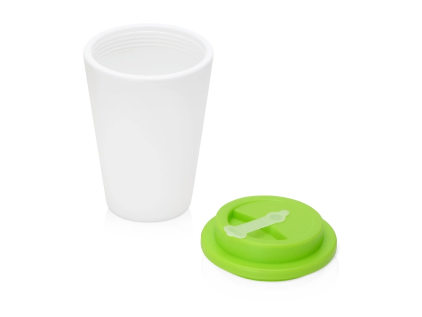 Пластиковый стакан Take away с двойными стенками и крышкой с силиконовым клапаном, 350 мл, белый/зел. Яблоко фото 2