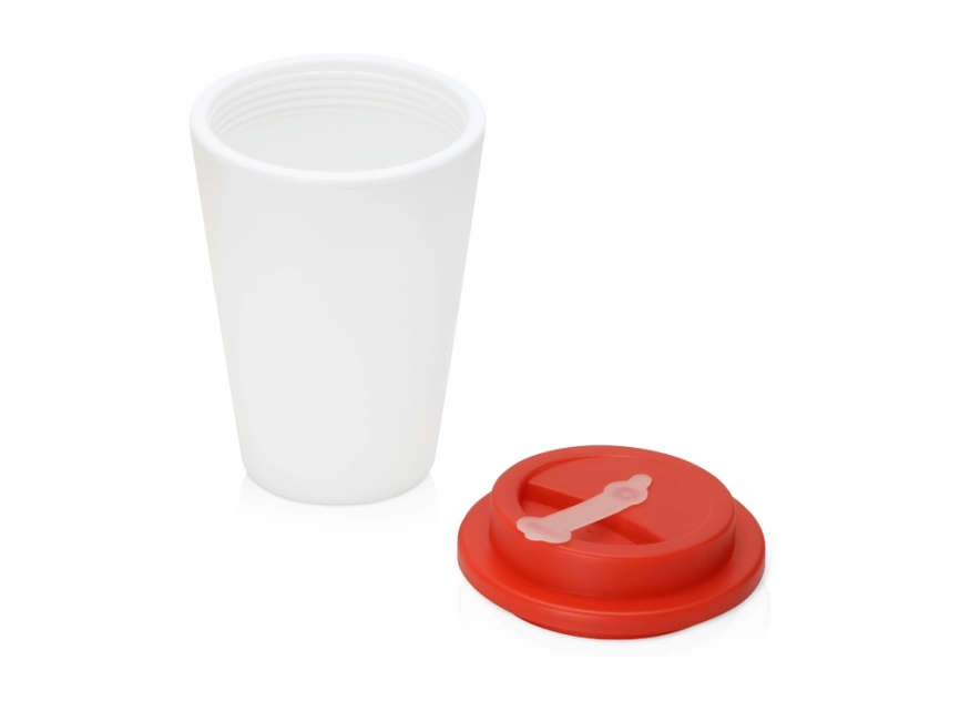 Пластиковый стакан Take away с двойными стенками и крышкой с силиконовым клапаном, 350 мл, белый/красный фото 2