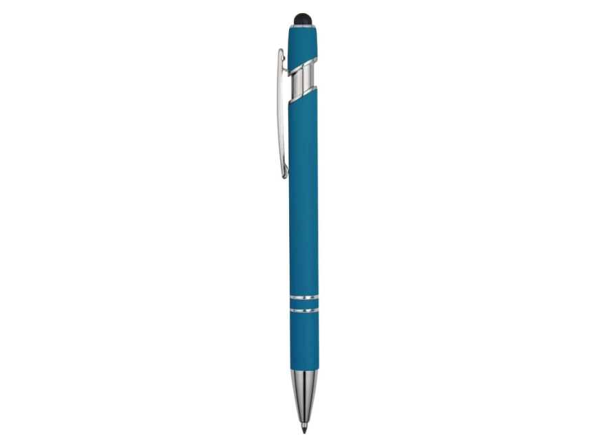 Ручка металлическая soft-touch шариковая со стилусом Sway, синий/серебристый фото 3
