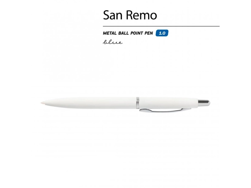 Ручка SAN REMO шариковая, автоматическая, белый металлический корпус 1.00 мм, синяя фото 2