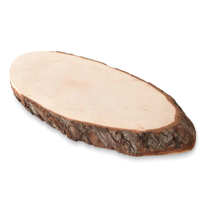 Oval wooden board with bark фото 1