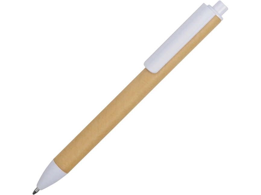 Ручка картонная пластиковая шариковая Эко 2.0, бежевый/белый фото 1