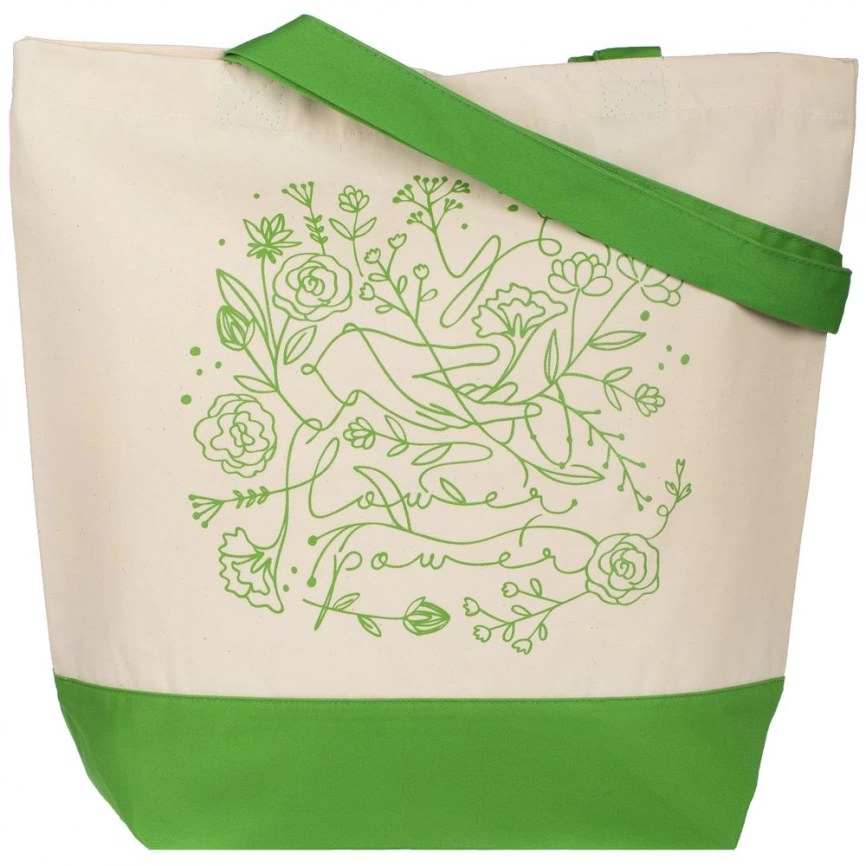Холщовая сумка Flower Power, ярко-зеленая фото 1