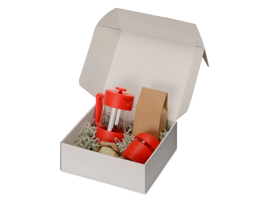 Подарочный набор с кофе, кружкой и френч-прессом Бодрое утро, красный фото 2