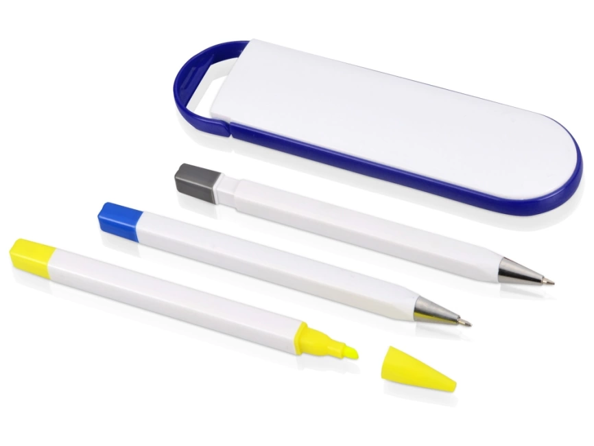 Набор Квартет: ручка шариковая, карандаш и маркер, белый/синий фото 3