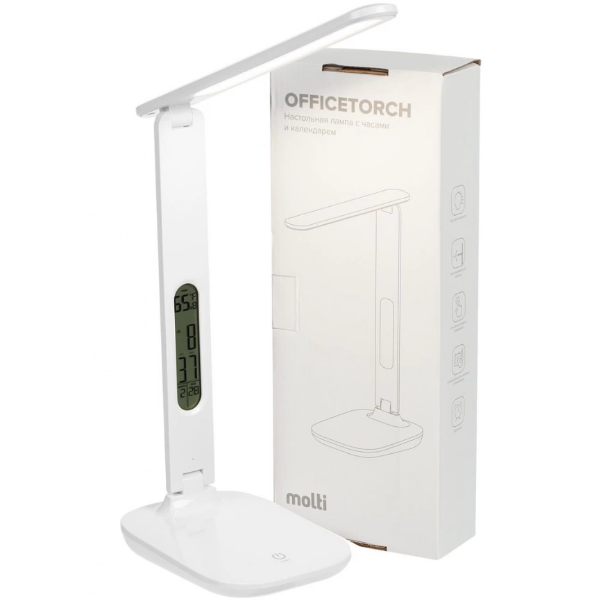 Настольная лампа с часами и календарем Office Torch, белая фото 12