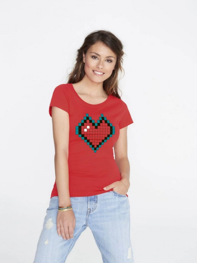 Футболка женская Pixel Heart, красная, размер XL фото 2