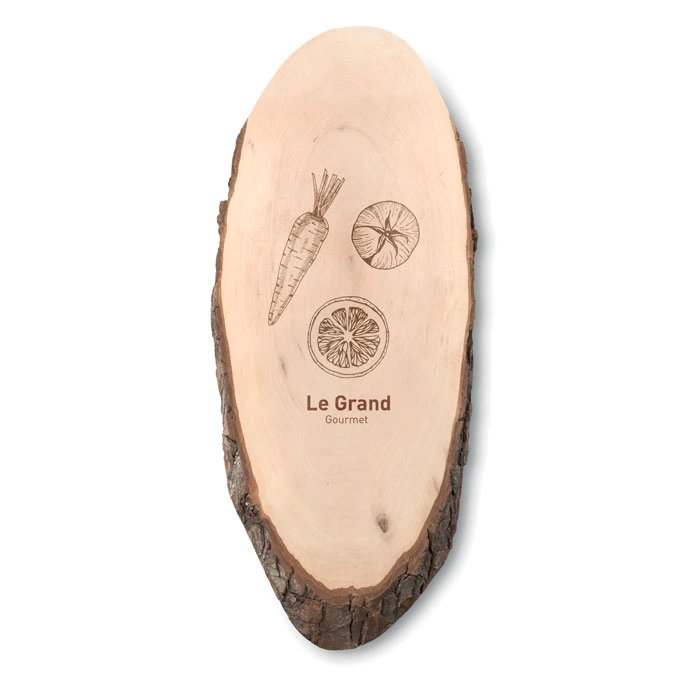 Oval wooden board with bark фото 5