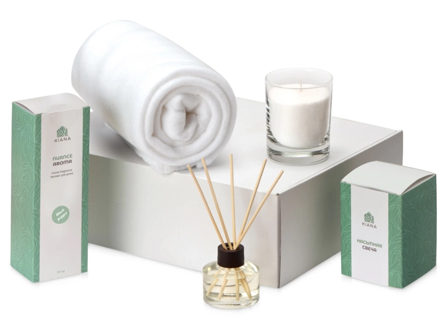 Подарочный набор White light с пледом, диффузором, насыпной свечой фото 1