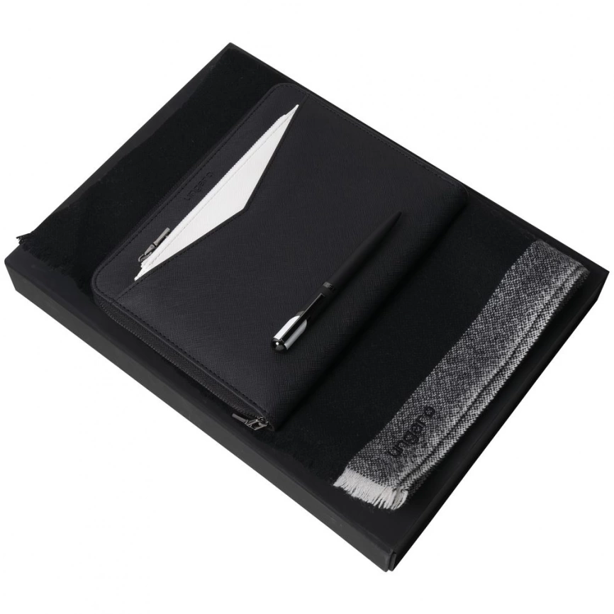 Набор Cosmo: папка с блокнотом А5, ручка и шарф, черный фото 1