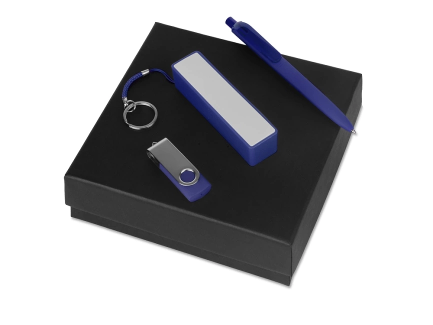 Подарочный набор Space Pro с флешкой, ручкой и зарядным устройством, синий фото 1