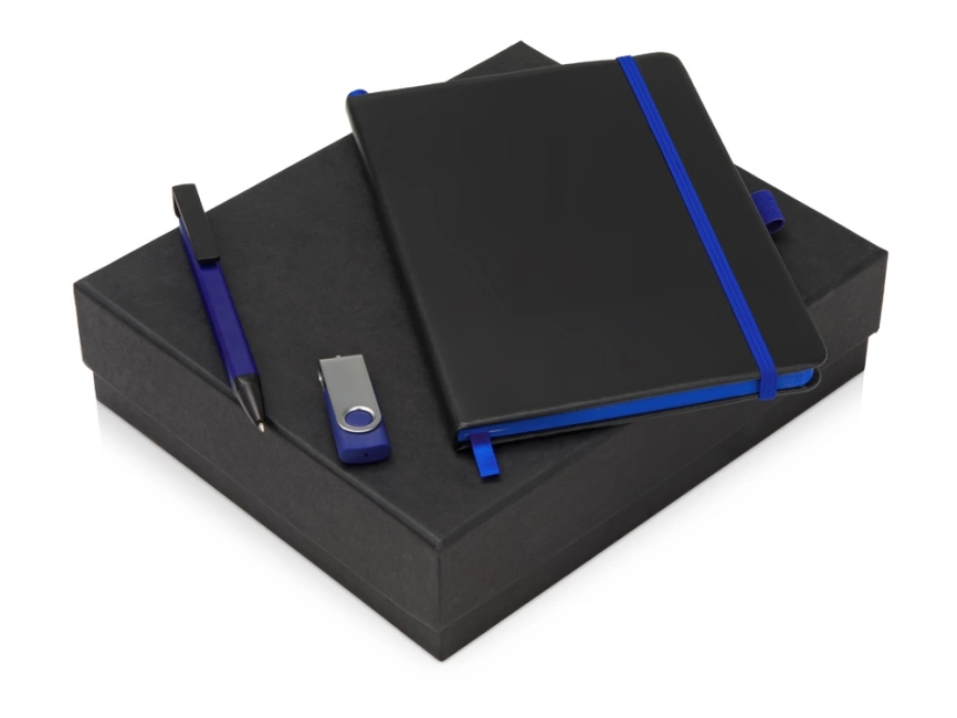Подарочный набор Q-edge с флешкой, ручкой-подставкой и блокнотом А5, синий фото 1