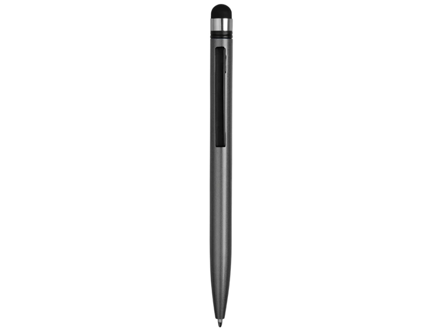 Ручка-стилус металлическая шариковая Poke, серый/черный фото 2