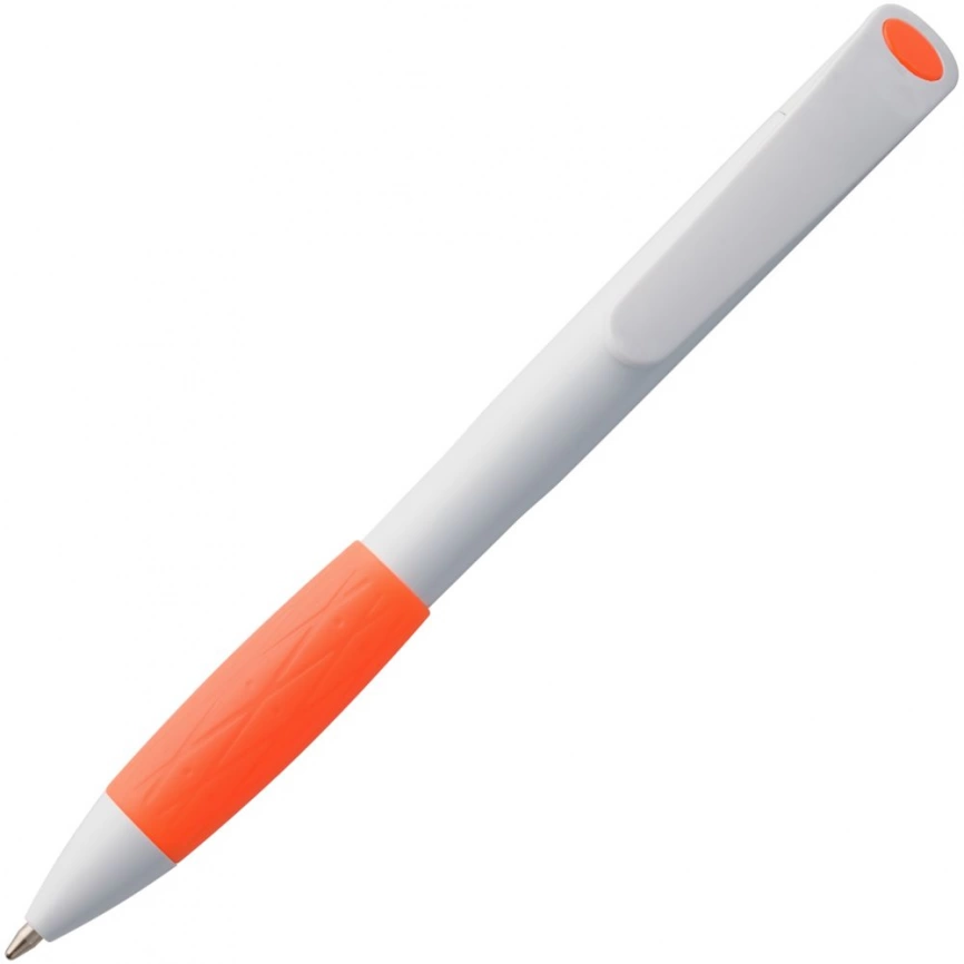 Ручка шариковая Grip, белая с оранжевым фото 2