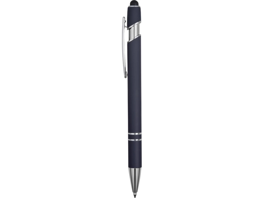 Ручка металлическая soft-touch шариковая со стилусом Sway, темно-синий/серебристый фото 3