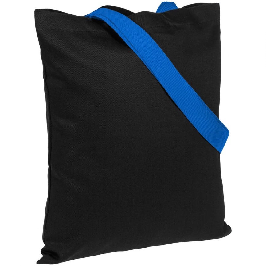 Холщовая сумка BrighTone, черная с ярко-синими ручками фото 1