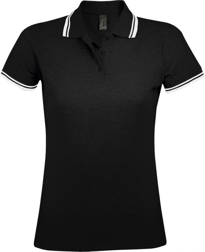 Рубашка поло женская Pasadena Women 200 с контрастной отделкой черная с белым, размер XL фото 1