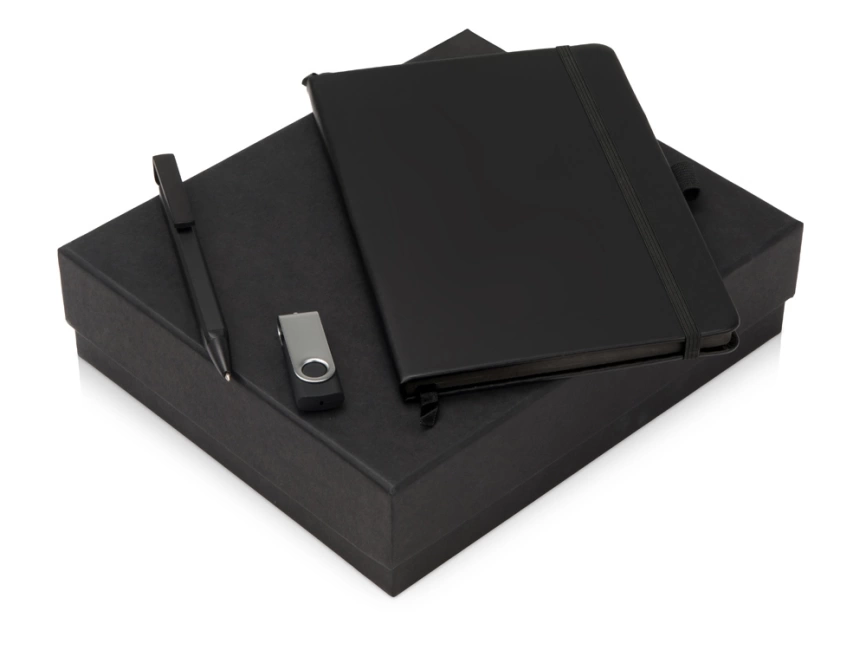 Подарочный набор Q-edge с флешкой, ручкой-подставкой и блокнотом А5, черный фото 1