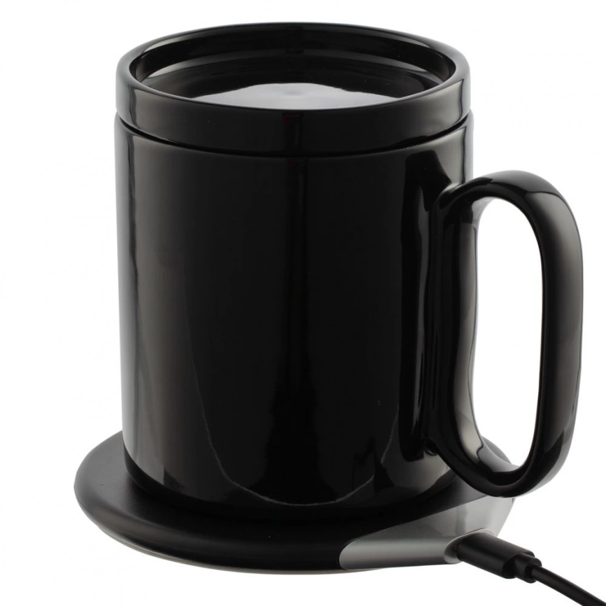 Кружка с подогревом и беспроводной зарядкой dualBase, черная фото 2