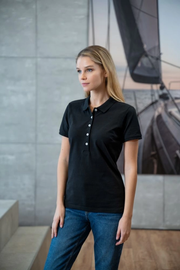 Рубашка поло женская Sunset черная, размер XL фото 5