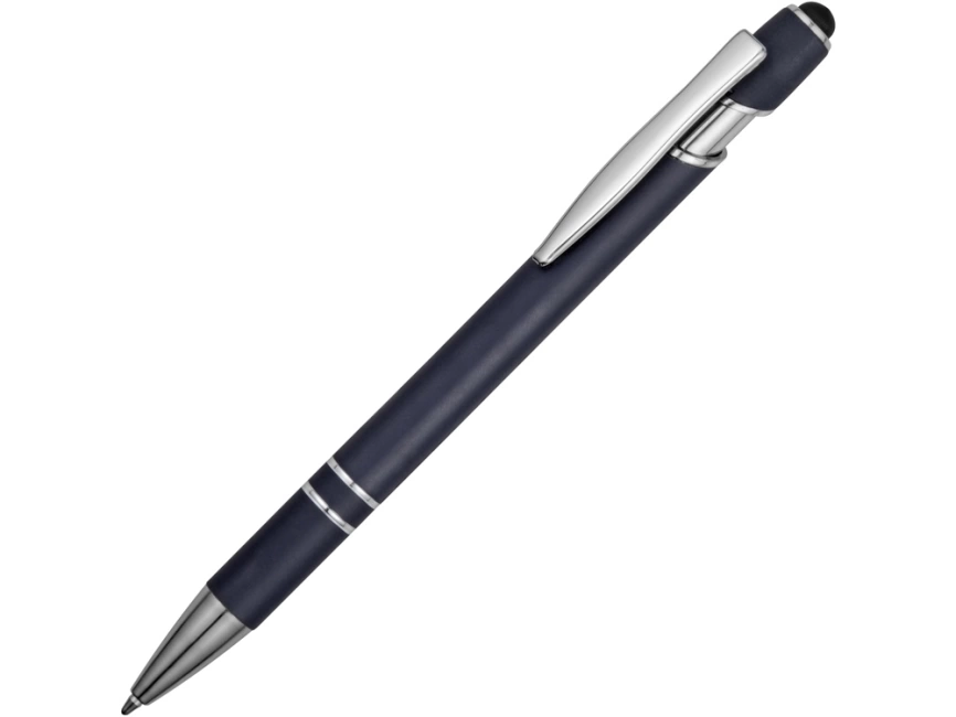Ручка металлическая soft-touch шариковая со стилусом Sway, темно-синий/серебристый фото 1