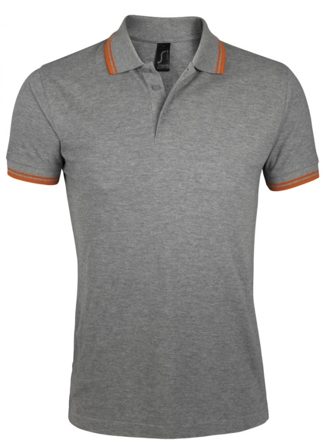 Рубашка поло мужская Pasadena Men 200 с контрастной отделкой, серый меланж/оранжевый, размер M фото 1