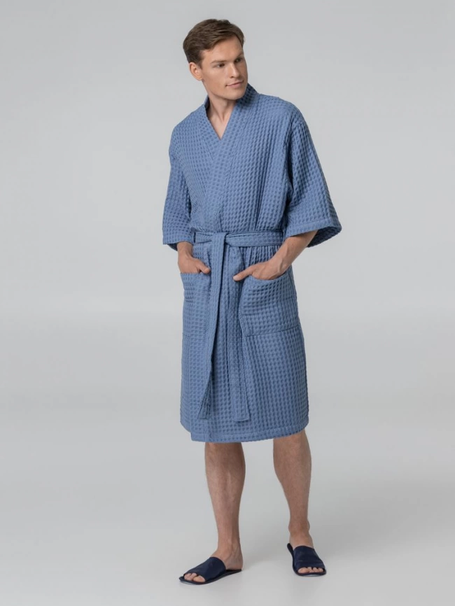 Халат вафельный мужской Boho Kimono, синий, размер XL (52-54) фото 6
