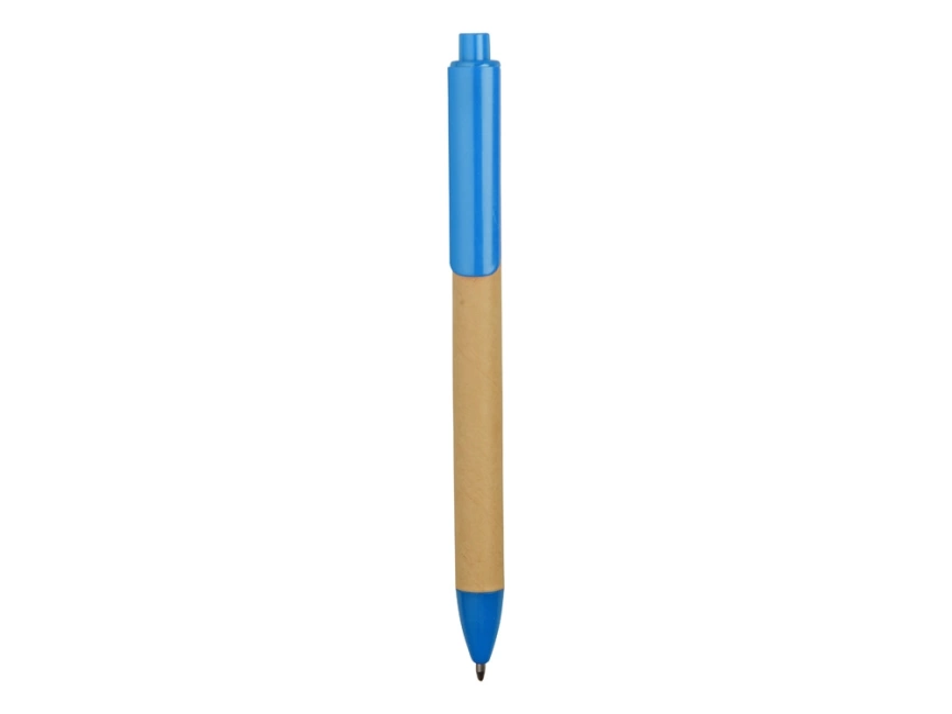 Ручка картонная пластиковая шариковая Эко 2.0, бежевый/голубой фото 2