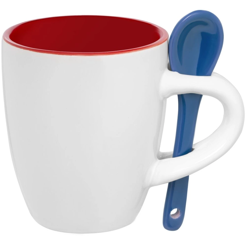 Кофейная кружка Pairy с ложкой, красная с синей фото 1