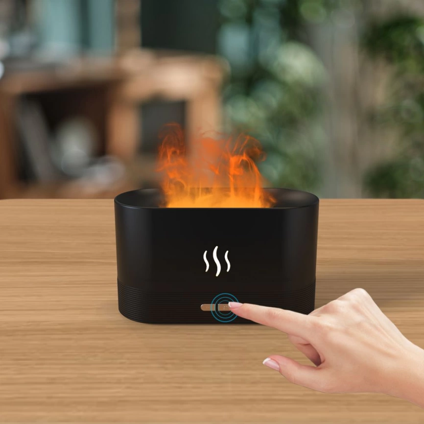 USB арома увлажнитель воздуха Flame со светодиодной подсветкой - изображением огня, чёрный фото 4