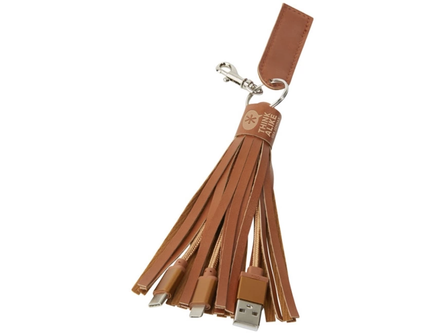 Тканевый кабель для зарядки Tassel 3-в-1, коричневый фото 6