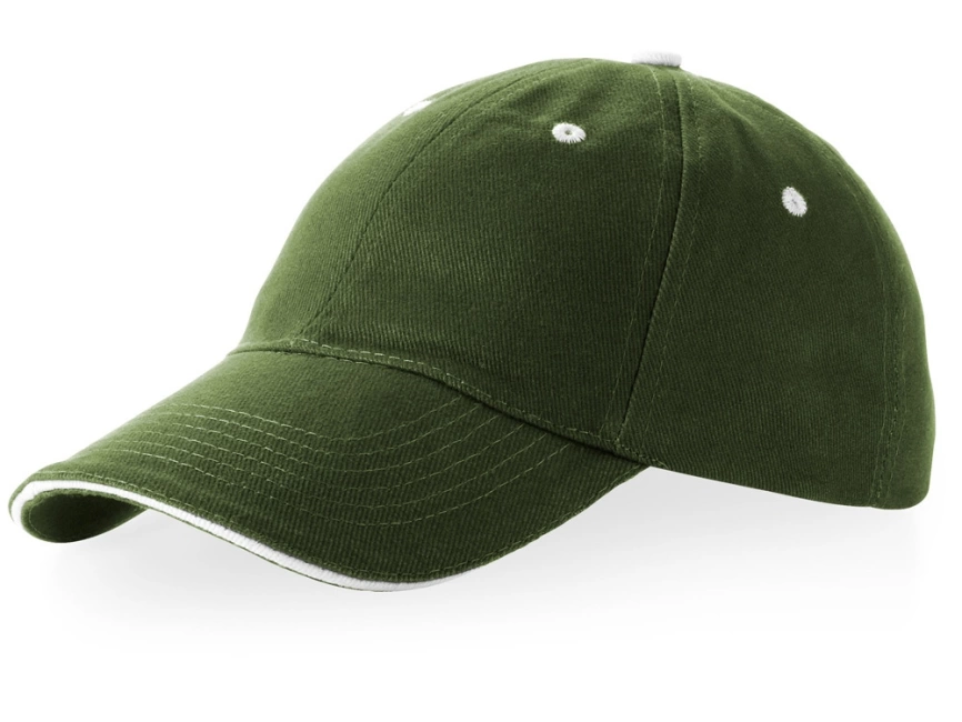 Бейсболка Brent типа сэндвич, 6 панелей, зеленый армейский/белый фото 1