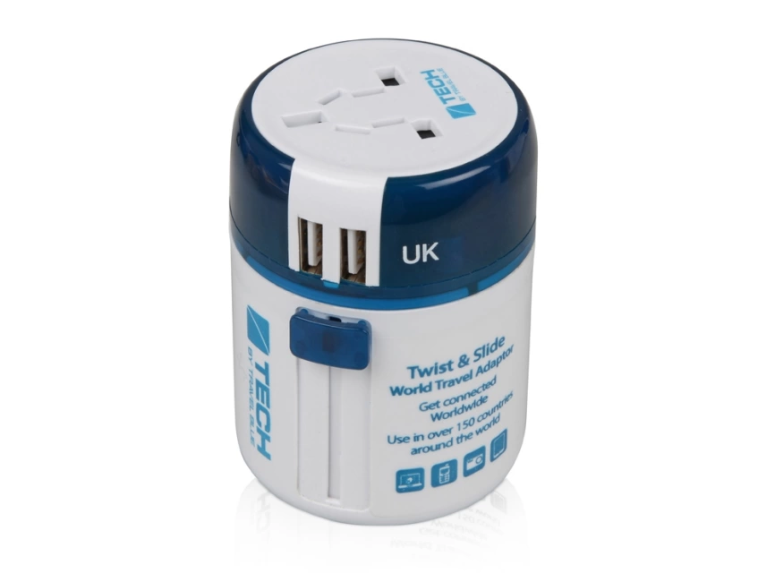 Адаптер с 2-умя USB-портами для зарядки Travel Blue Twist & Slide Adaptor голубой/белый фото 1