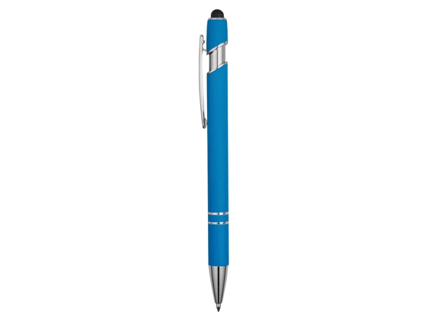 Ручка металлическая soft-touch шариковая со стилусом Sway, голубой/серебристый фото 3
