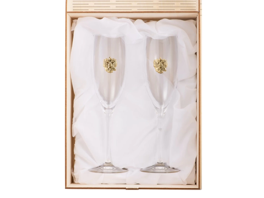 Набор бокалов для шампанского За Россию Chinelli в деревянной коробке фото 3