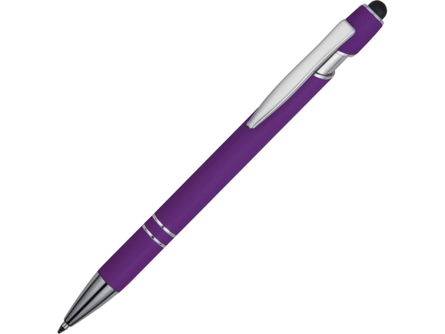 Ручка металлическая soft-touch шариковая со стилусом Sway, фиолетовый/серебристый фото 1
