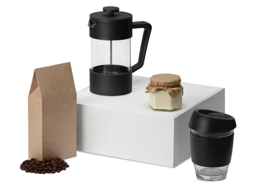 Подарочный набор с кофе, кружкой и френч-прессом Бодрое утро, черный фото 1