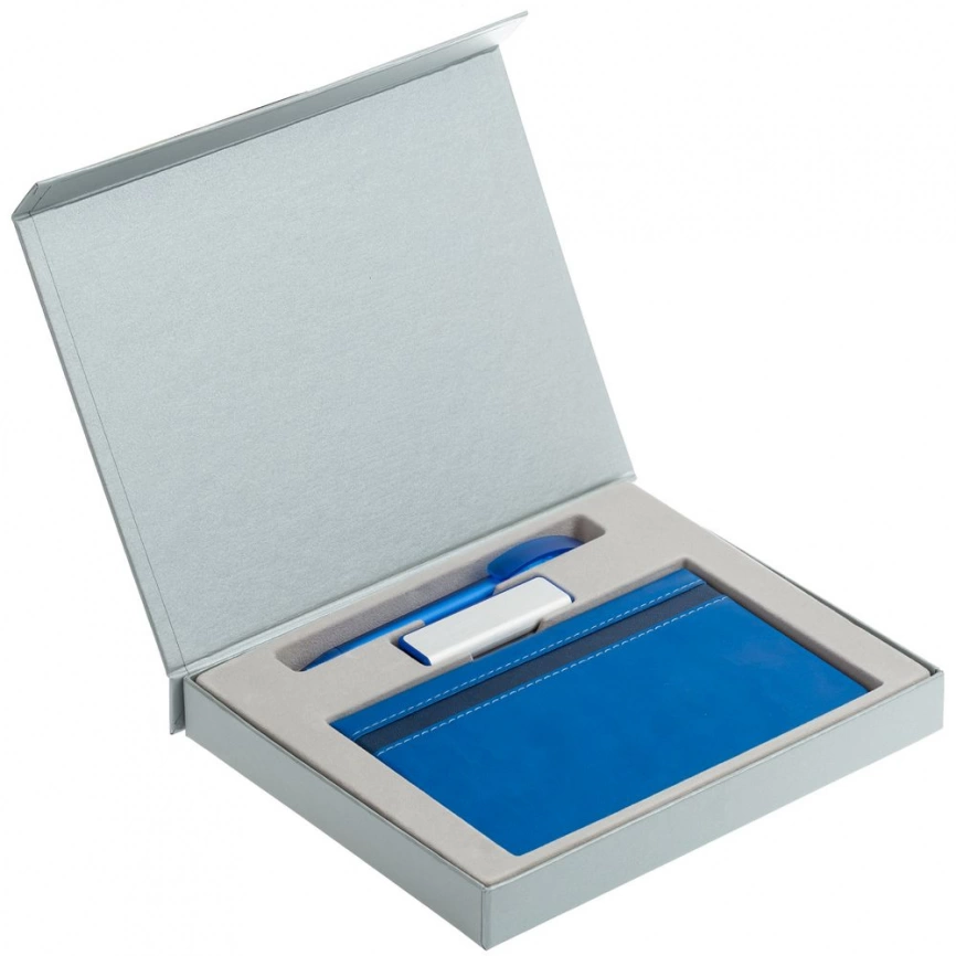 Коробка Memo Pad для блокнота, флешки и ручки, серебристая фото 4