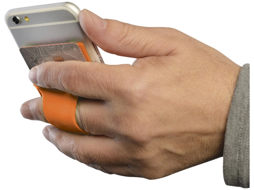 Картхолдер для телефона с отверстием для пальца, оранжевый фото 5