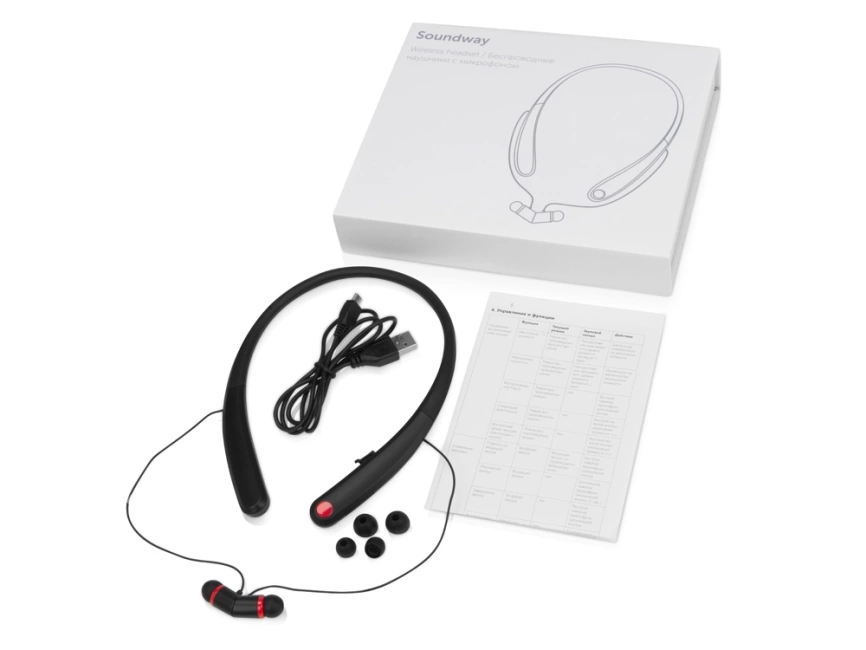 Беспроводные наушники с микрофоном Soundway, черный/красный фото 4
