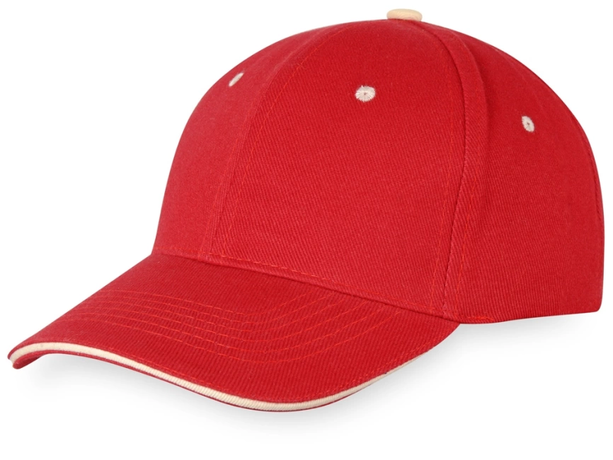 Бейсболка New Castle 6-ти панельная, красный/натуральный фото 1