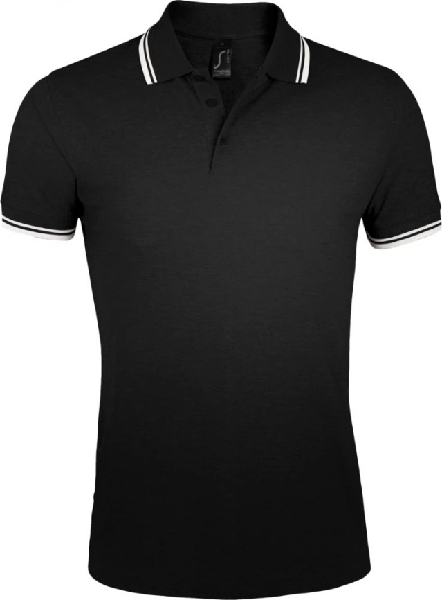 Рубашка поло мужская Pasadena Men 200 с контрастной отделкой черная с белым, размер S фото 1