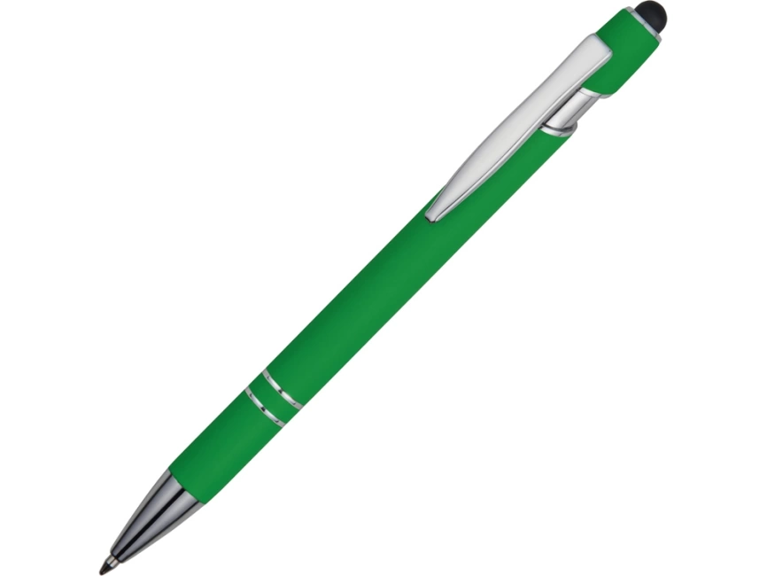 Ручка металлическая soft-touch шариковая со стилусом Sway, зеленый/серебристый фото 1