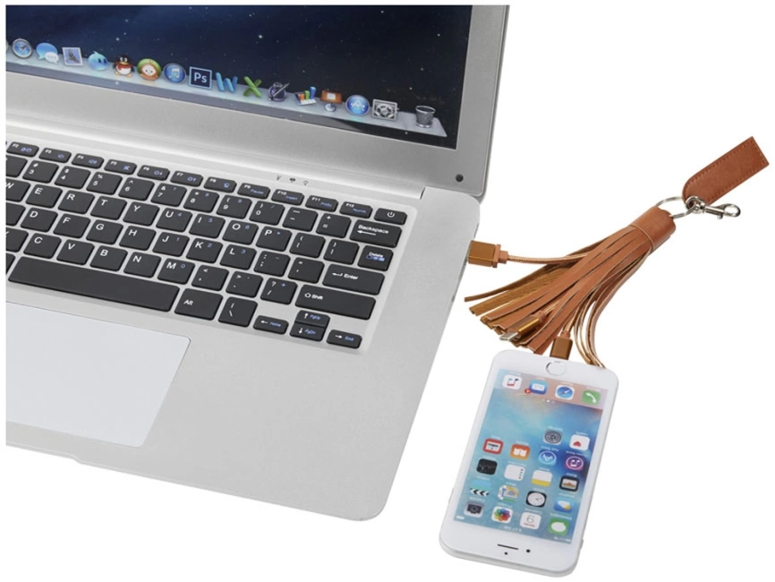 Тканевый кабель для зарядки Tassel 3-в-1, коричневый фото 5