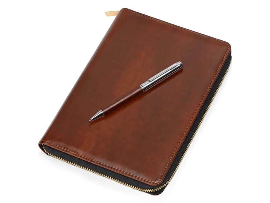 Бизнес-блокнот на молнии А5 Fabrizio с RFID защитой и ручкой, коричневый фото 1