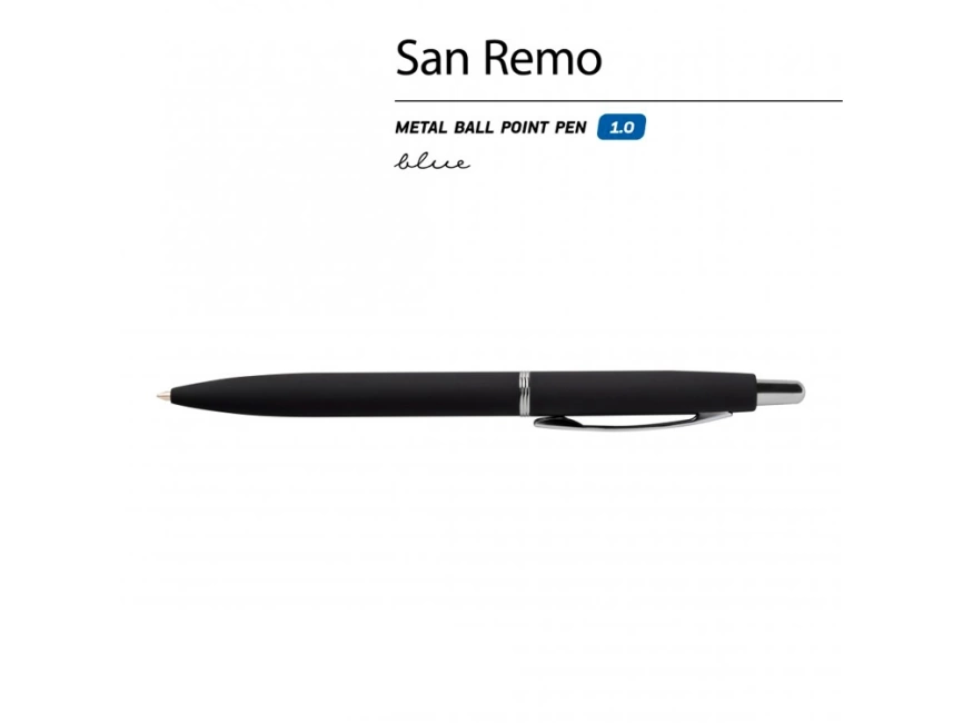 Ручка SAN REMO шариковая  автоматическая, черный металлический корпус, 1.00 мм, синяя фото 2