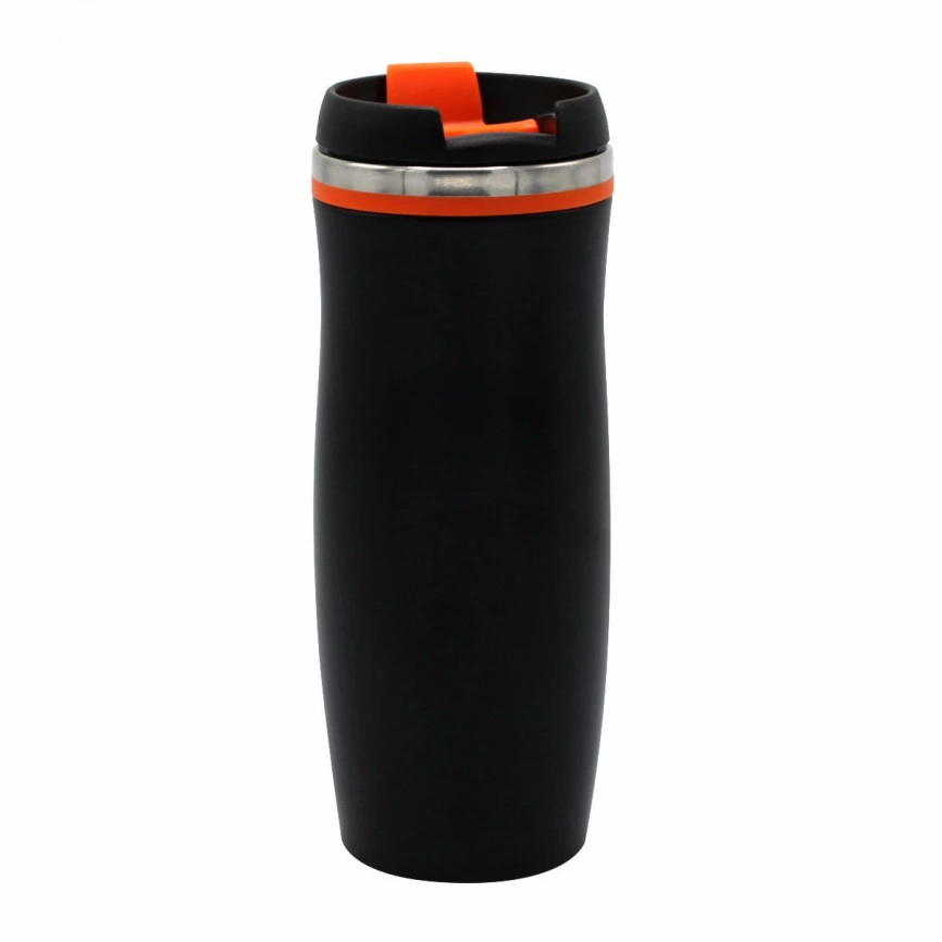 Термокружка Dark Latte 420 мл, чёрная с оранжевым фото 1
