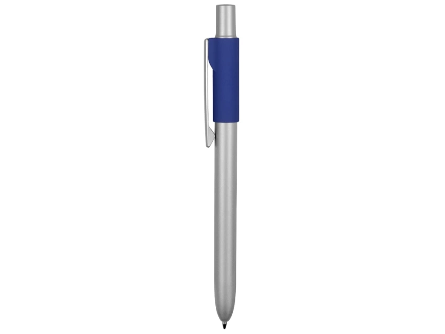 Ручка металлическая шариковая Bobble с силиконовой вставкой, серый/синий фото 3