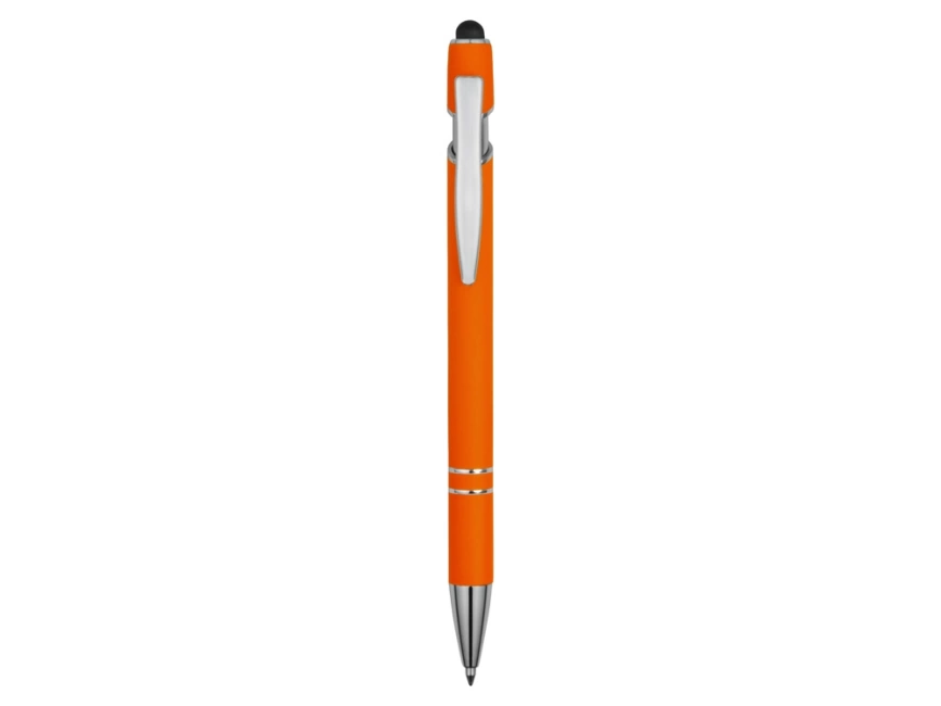 Ручка металлическая soft-touch шариковая со стилусом Sway, оранжевый/серебристый фото 2