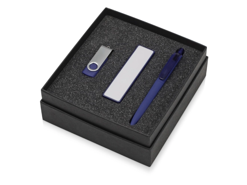 Подарочный набор Space Pro с флешкой, ручкой и зарядным устройством, синий фото 2